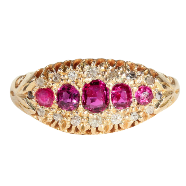 Edwardian 5 Stone Ruby Diamond Ring