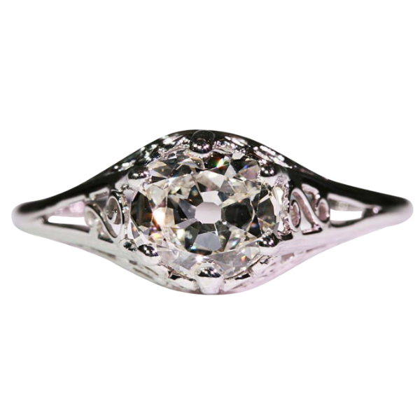 Vintage 14k White Gold 1.26 carat Cushion Cut Diamond Solitaire Engagement Ring