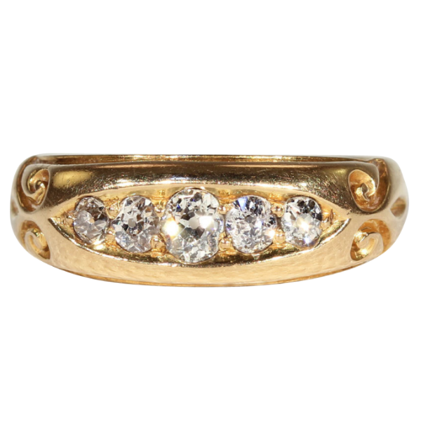 Antique Victorian 5 Stone Diamond Ring in 18k Gold, Hallmarked 1892