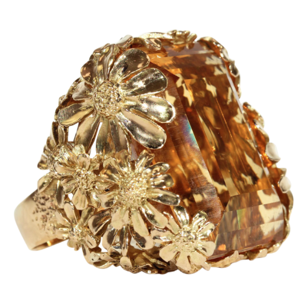 Vintage Designer 75ct+ Citrine and Gold Cocktail Ring, c. 1960 in 18k Gold