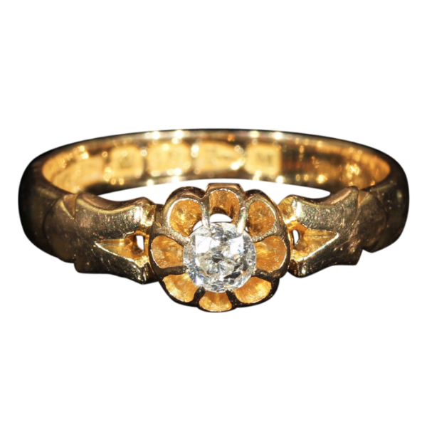 Antique Victorian Diamond Solitaire Ring in 18k Gold, Hallmarked Chester 1895