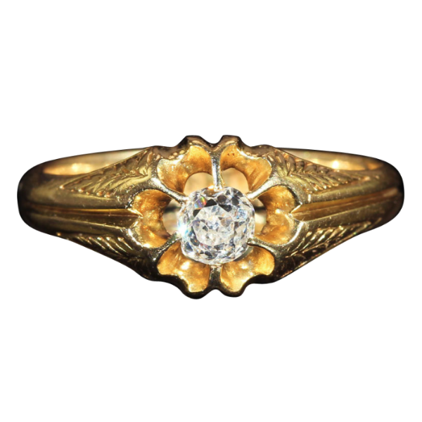 Antique Victorian Diamond Solitaire Ring in 18k Gold