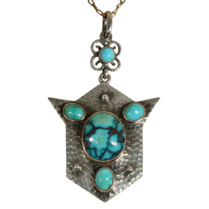 Antique Silver and 9k Gold Arts And Crafts Turquoise Pendant c.1900