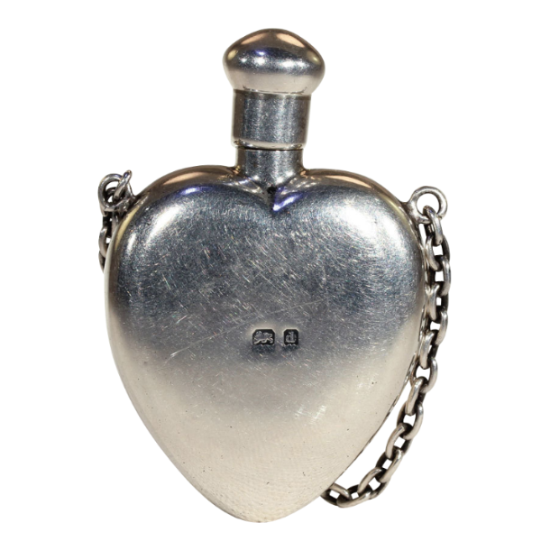 Antique Sterling Silver Heart Shaped Perfume Bottle Pendant