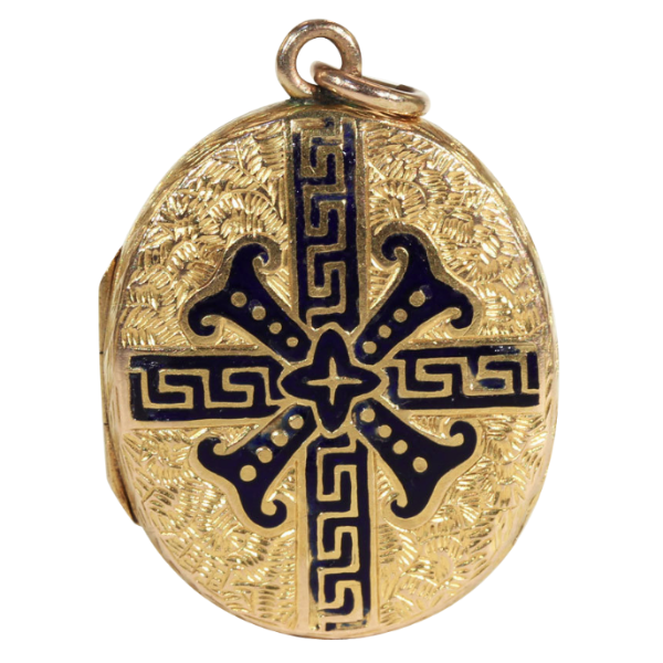 Victorian Enameled 15k Gold Locket, Dated 1867