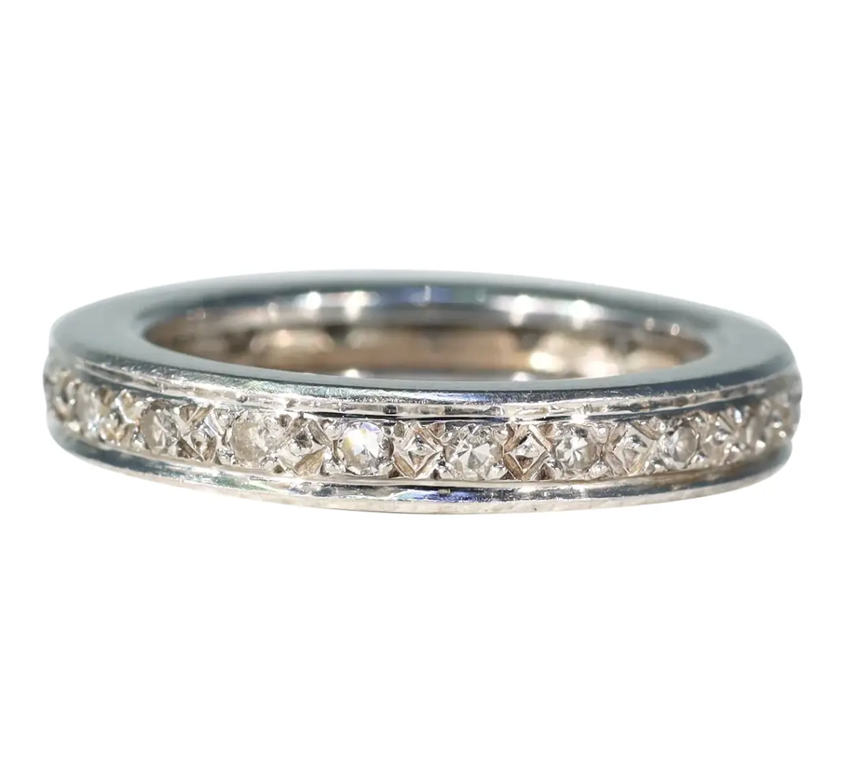 Art Deco French Platinum Diamond Eternity Band, c. 1930 Size 5.5