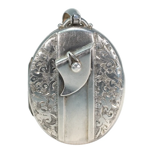 Victorian Silver Engraved Locket Pendant Belt Motif