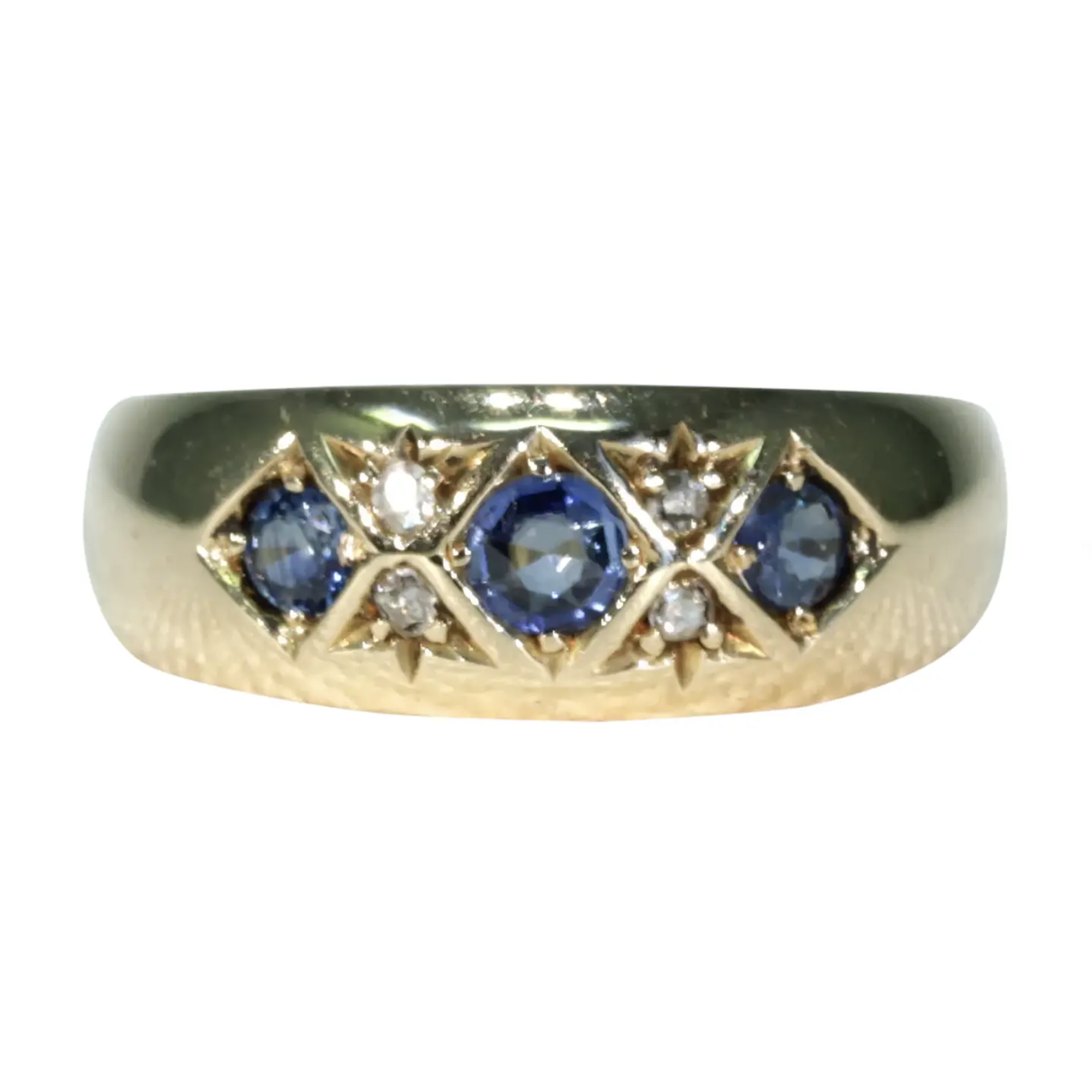 Edwardian Sapphire Diamond Ring Gypsy Set 18k Gold