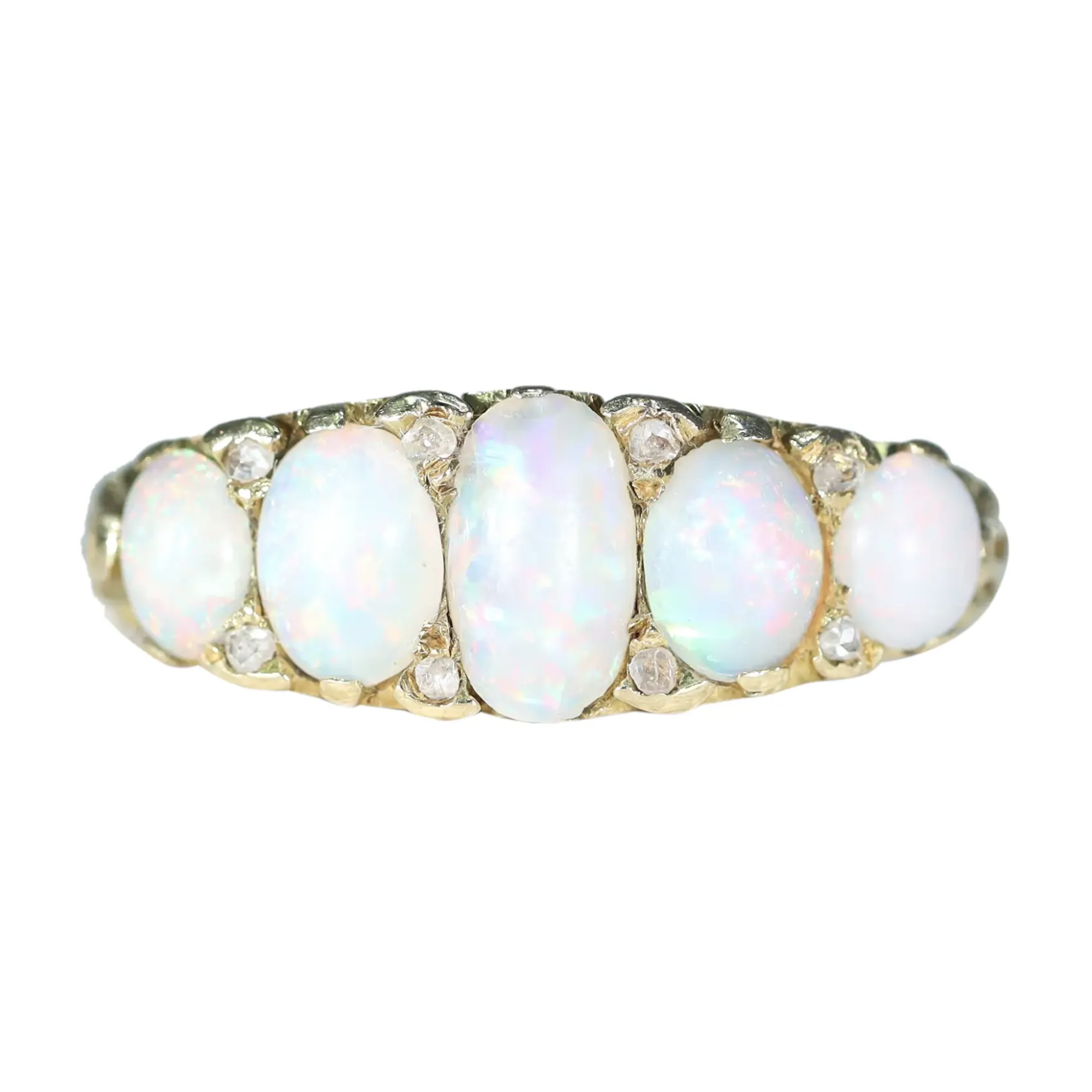 Edwardian 5 Stone Opal Diamond Ring 18k Gold