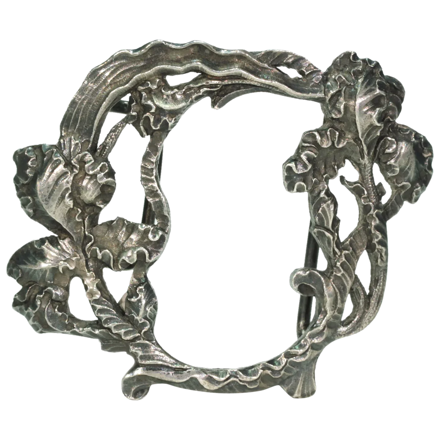 Silver Buckle Clasp with Frilly Iris and Leaf Motif - Victoria Sterling