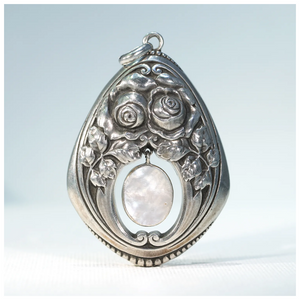 Silver Rose Motif Mother of Pearl Pendant German Jugenstil