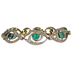 Stunning French Edwardian Emerald Diamond Bracelet 18k Gold Platinum