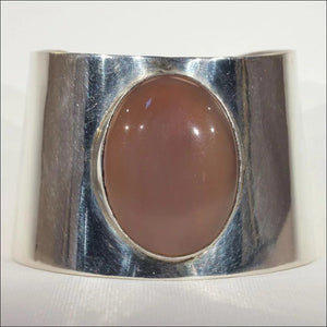  Stunning Large Vintage Sterling Silver and Agate Cuff Bracelet