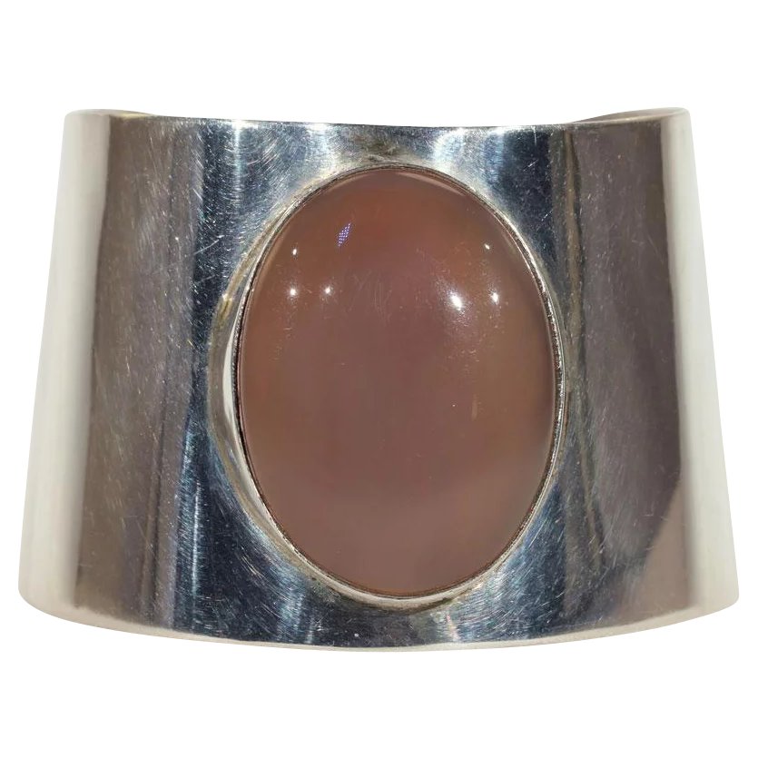 Stunning Large Vintage Sterling Silver and Agate Cuff Bracelet