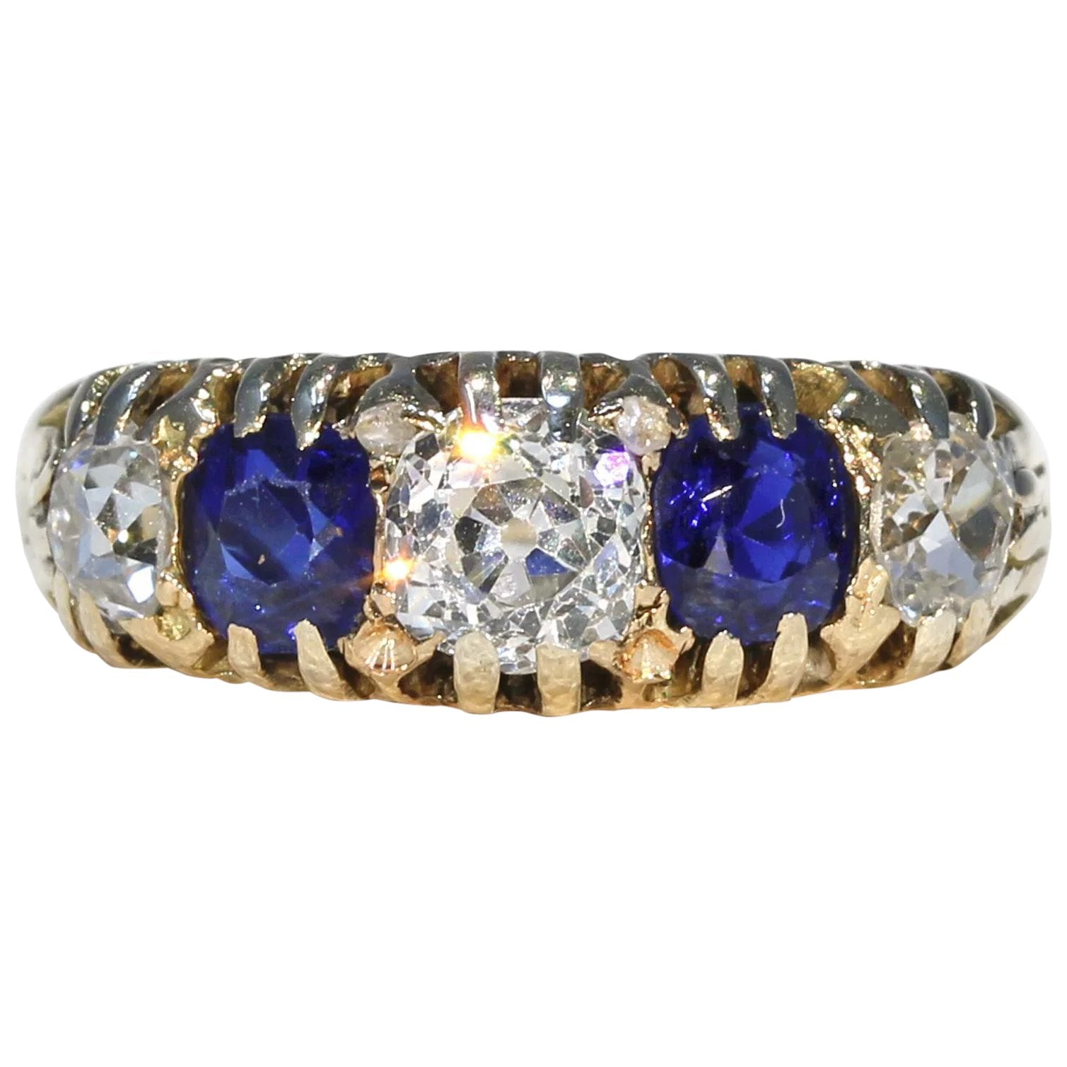 Victorian 5 Stone Diamond Sapphire Ring