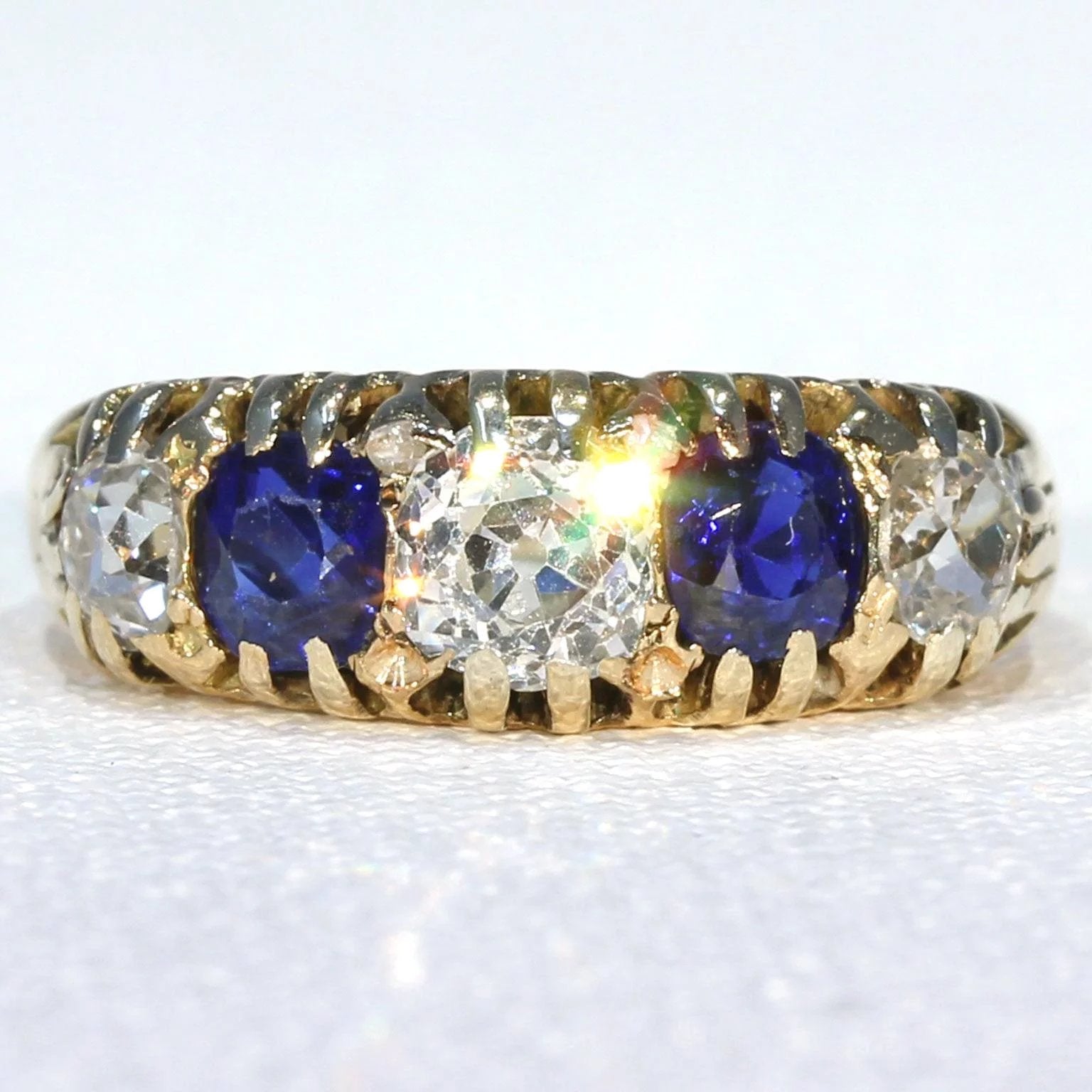 Victorian 5 Stone Diamond Sapphire Ring