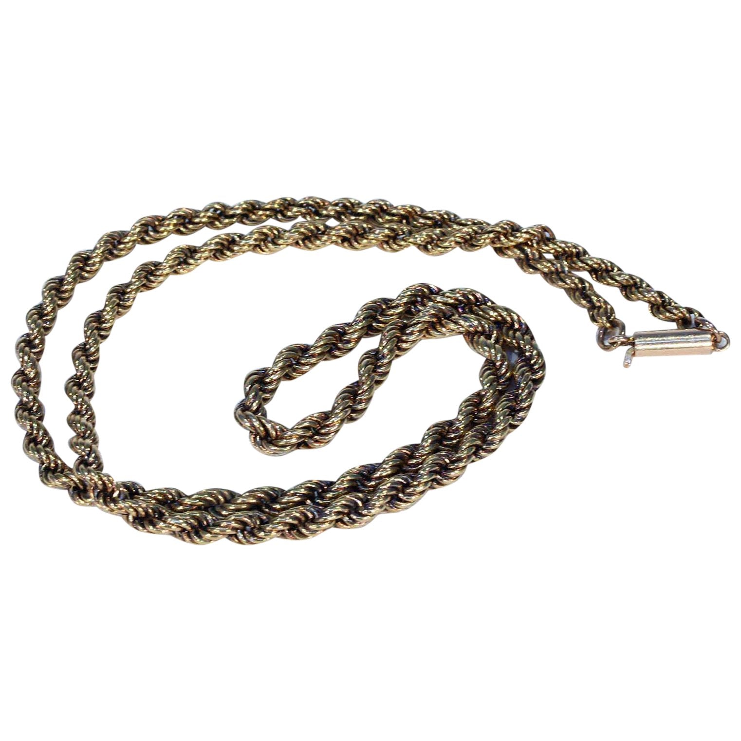 Victorian 17 inch Long Rope Chain 15k Gold Barrel Clasp