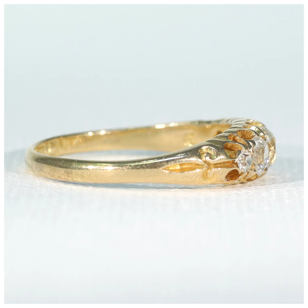 Victorian 5 Diamond Ring 18k Gold 1886