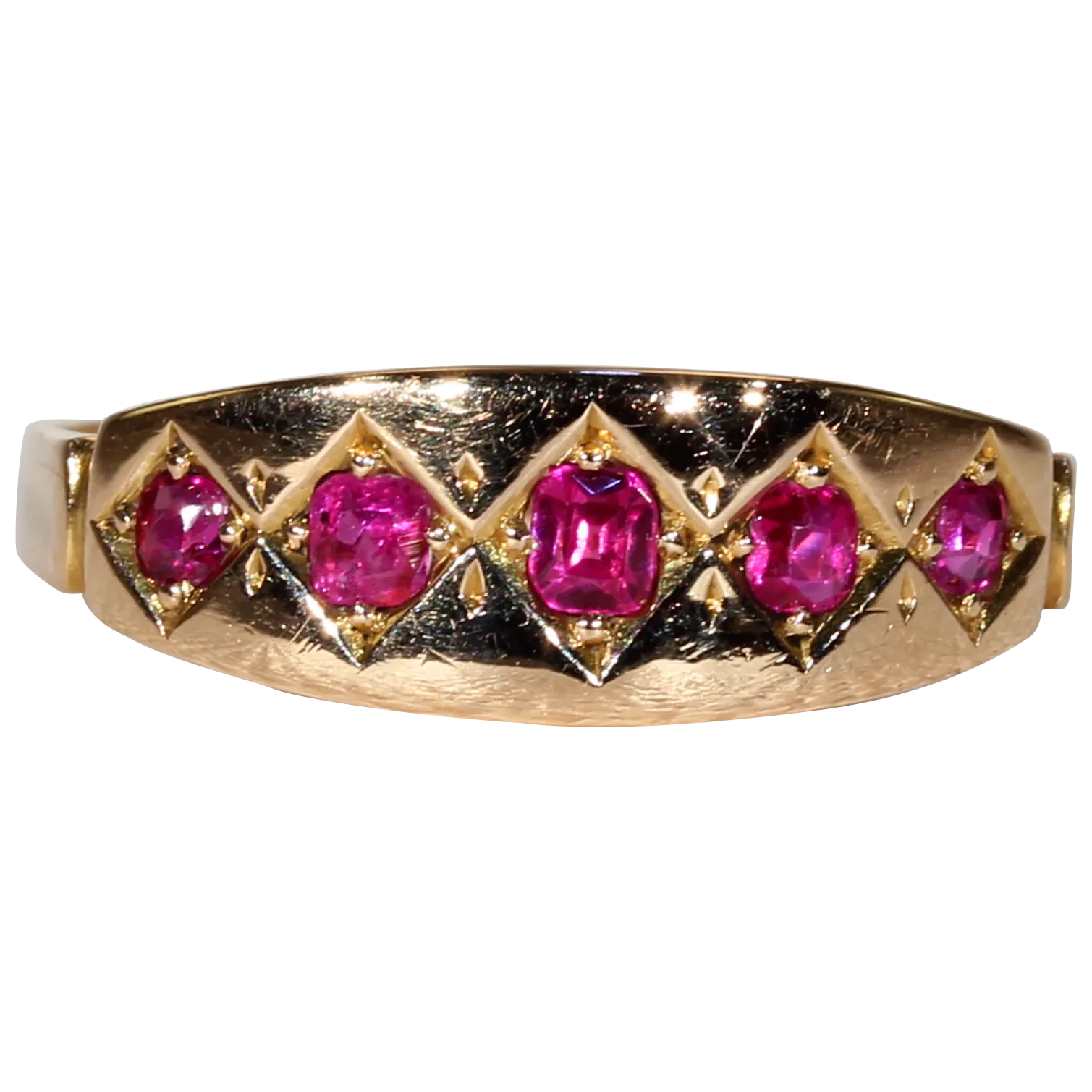 Victorian 5 Stone Ruby Ring in 15k Gold