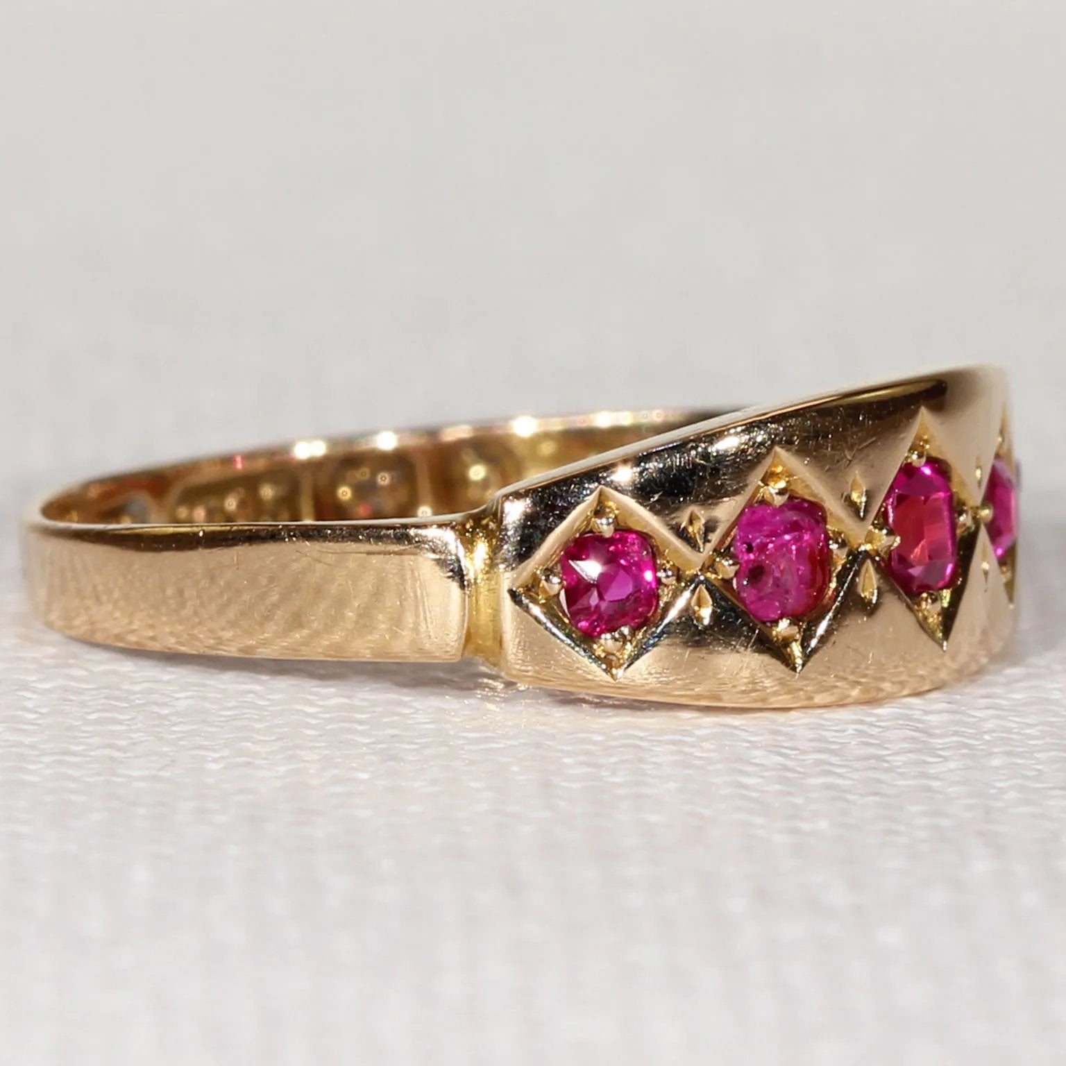 Victorian 5 Stone Ruby Ring in 15k Gold