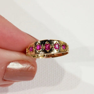 Victorian 5 Stone Ruby Ring in 15k Gold