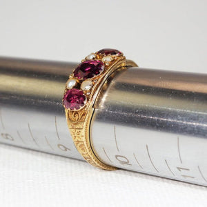 Victorian Almandine Garnet Pearl Ring Gold