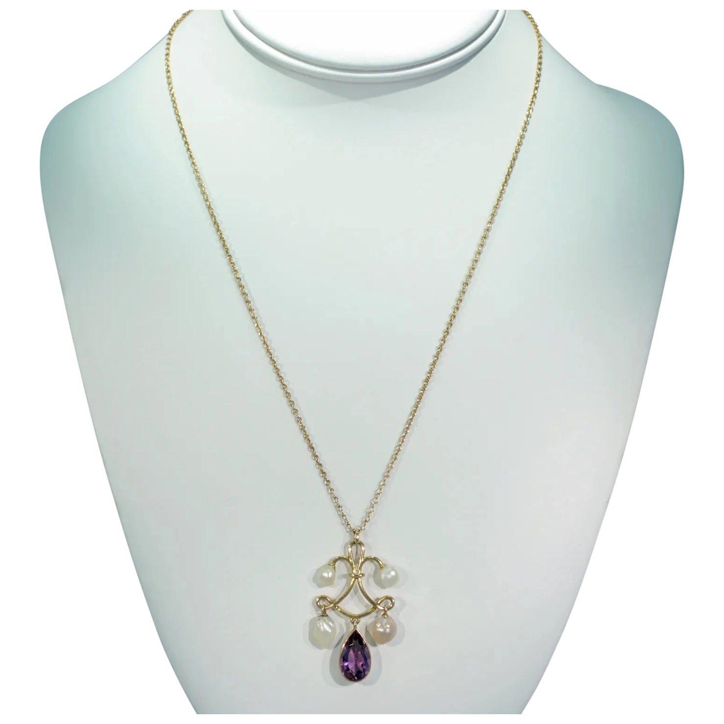 Victorian Amethyst Pearl Gold Necklace Pendant Chain