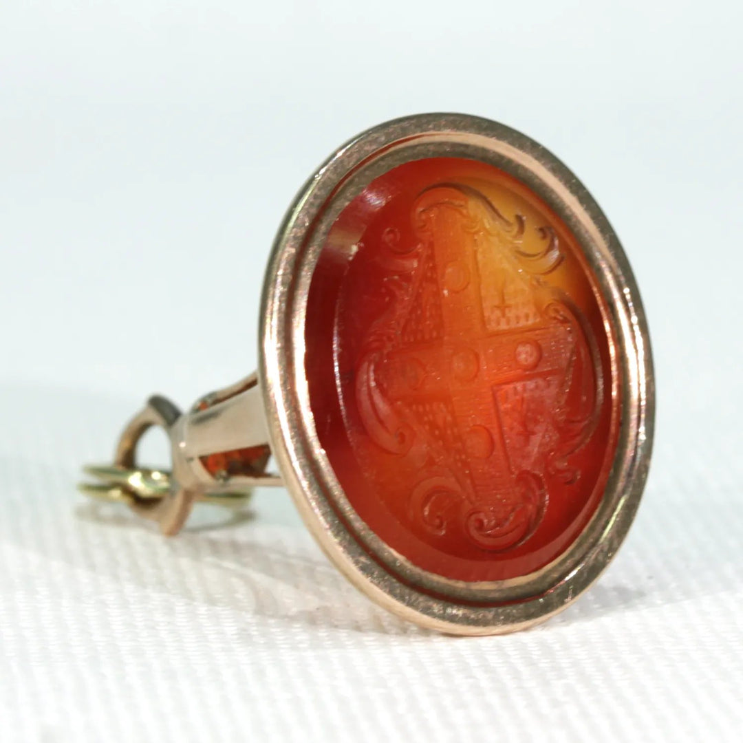 Victorian Armorial Carnelian Gold Seal Fob Pendant