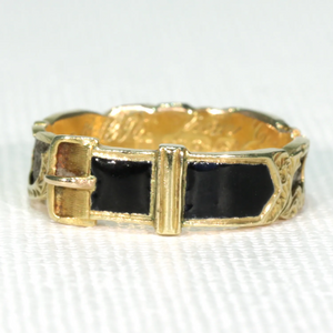 Victorian Black Enamel Memorial Ring Inscribed