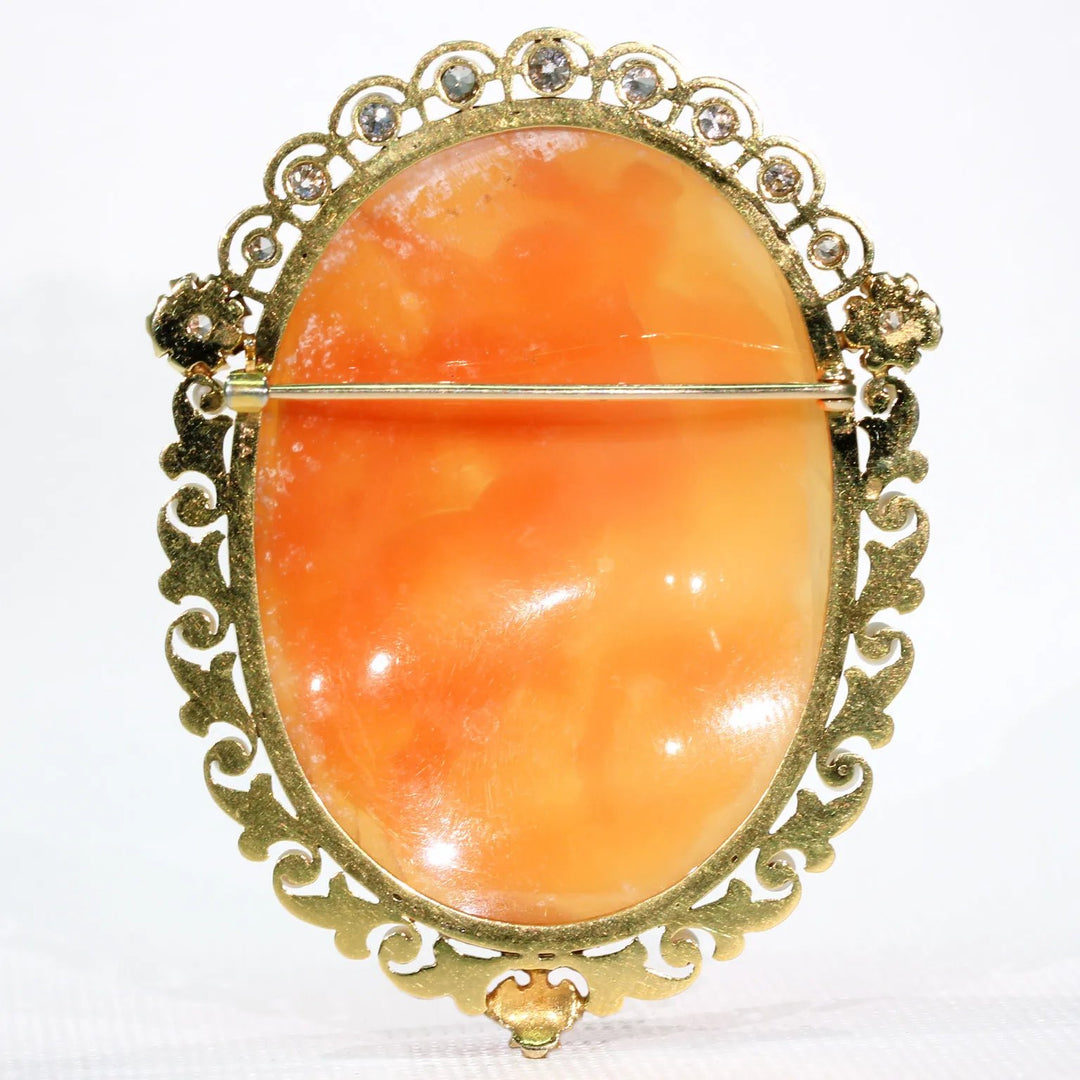 Victorian Cameo Brooch Pin 15k Gold Pearl Diamond Frame