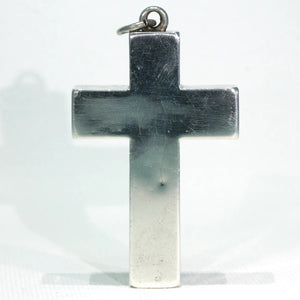 Victorian Celtic Black Enamel Silver Cross Pendant