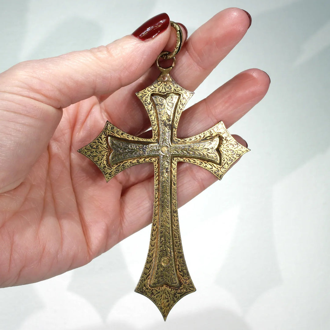 Victorian Colonial Indian Koftgari Cross Antique Pendant