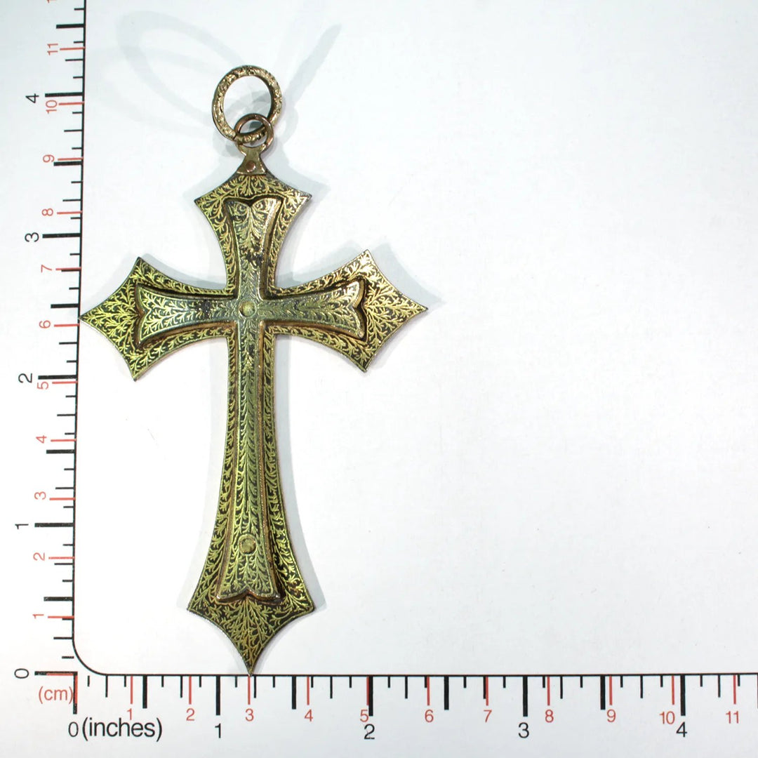 Victorian Colonial Indian Koftgari Cross Antique Pendant