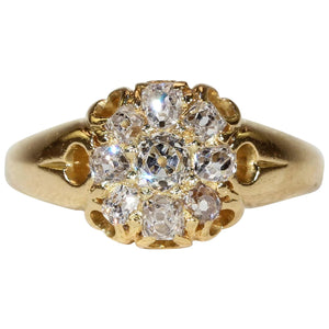 Victorian Cushion Cut Diamond Cluster Ring in 18k Gold