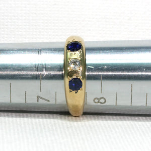 Victorian English Sapphire Diamond 3 Stone Ring Gypsy Set