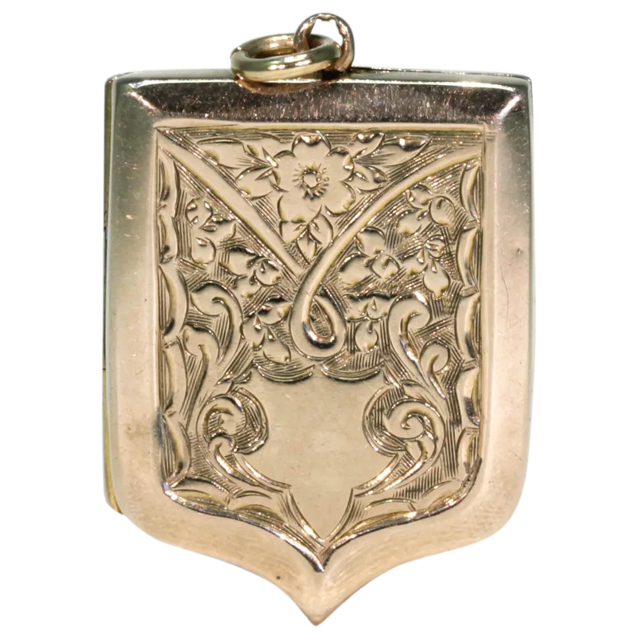 Victorian Engraved Shield Shaped Locket 9k Gold B&F