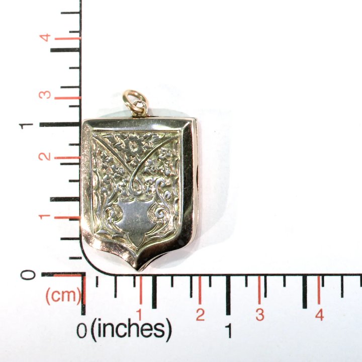 Victorian Engraved Shield Shaped Locket 9k Gold B&F
