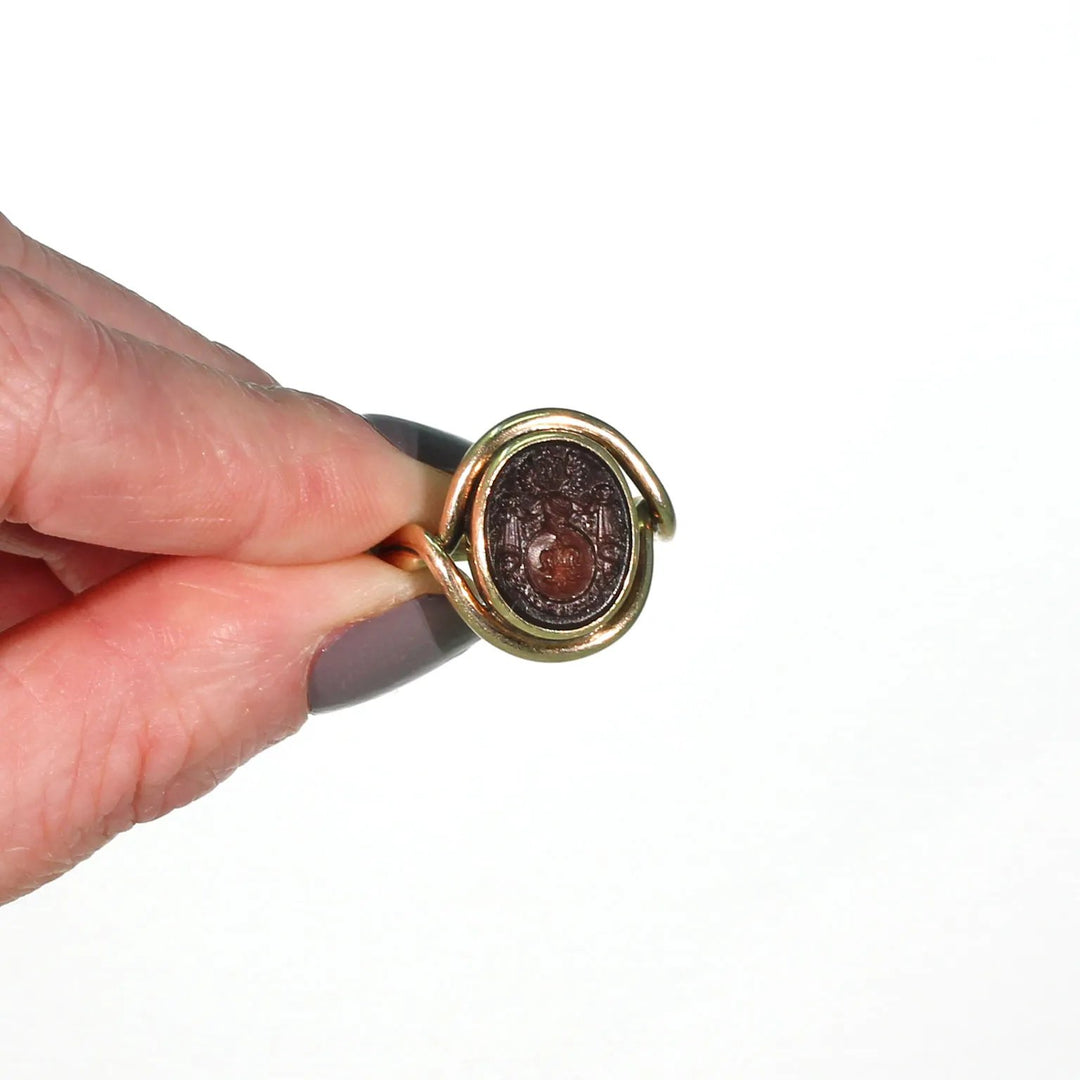 Victorian Era Tassie Seal Ring 14k Gold Intaglio Signe