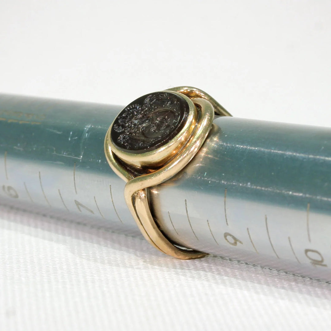 Victorian Era Tassie Seal Ring 14k Gold Intaglio Signet