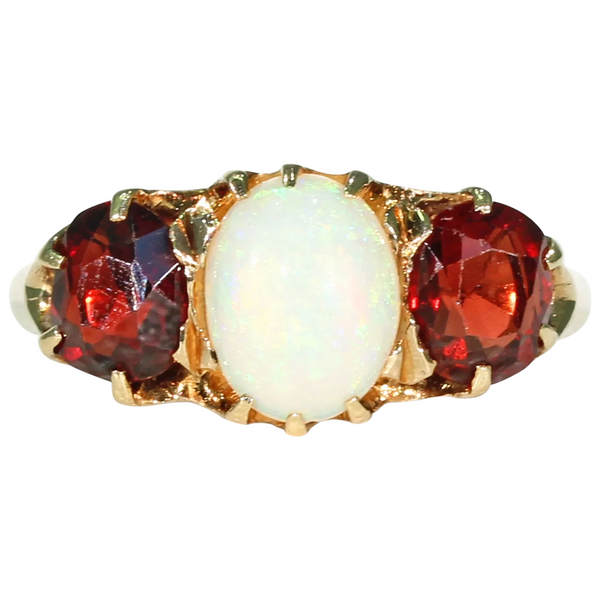Victorian Garnet Opal Ring 18K Gold - Victoria Sterling