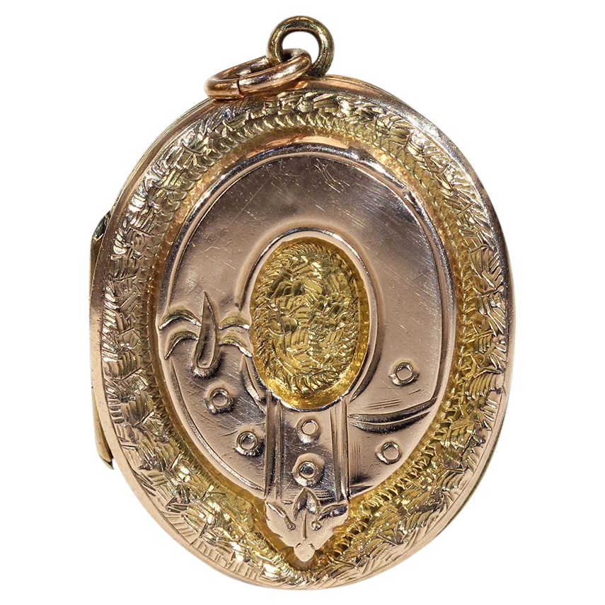 Victorian Garter and Shield Gold Locket