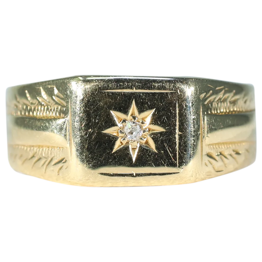 Victorian Gentleman's Diamond Ring 18k Gold 1865