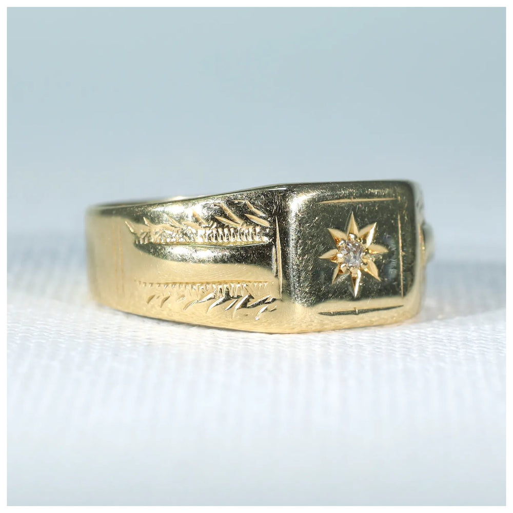 Victorian Gentleman's Diamond Ring 18k Gold 1865