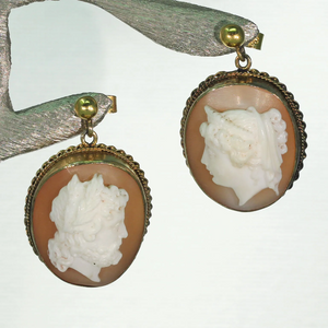 Victorian Gold Cameo Earrings Man and Woman