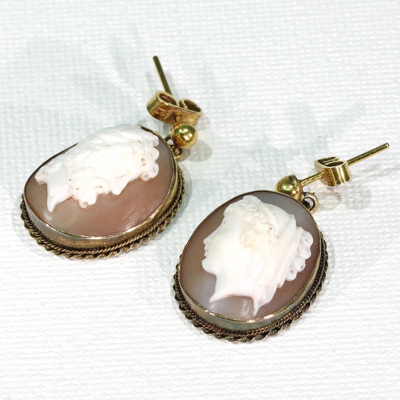 Victorian Gold Cameo Earrings Man and Woman