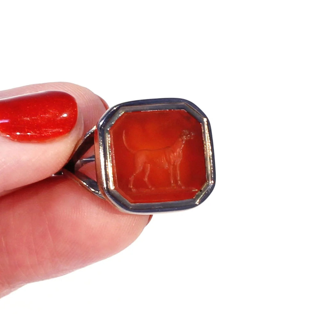 Victorian Gold Carnelian Carved Dog Fob Pendant