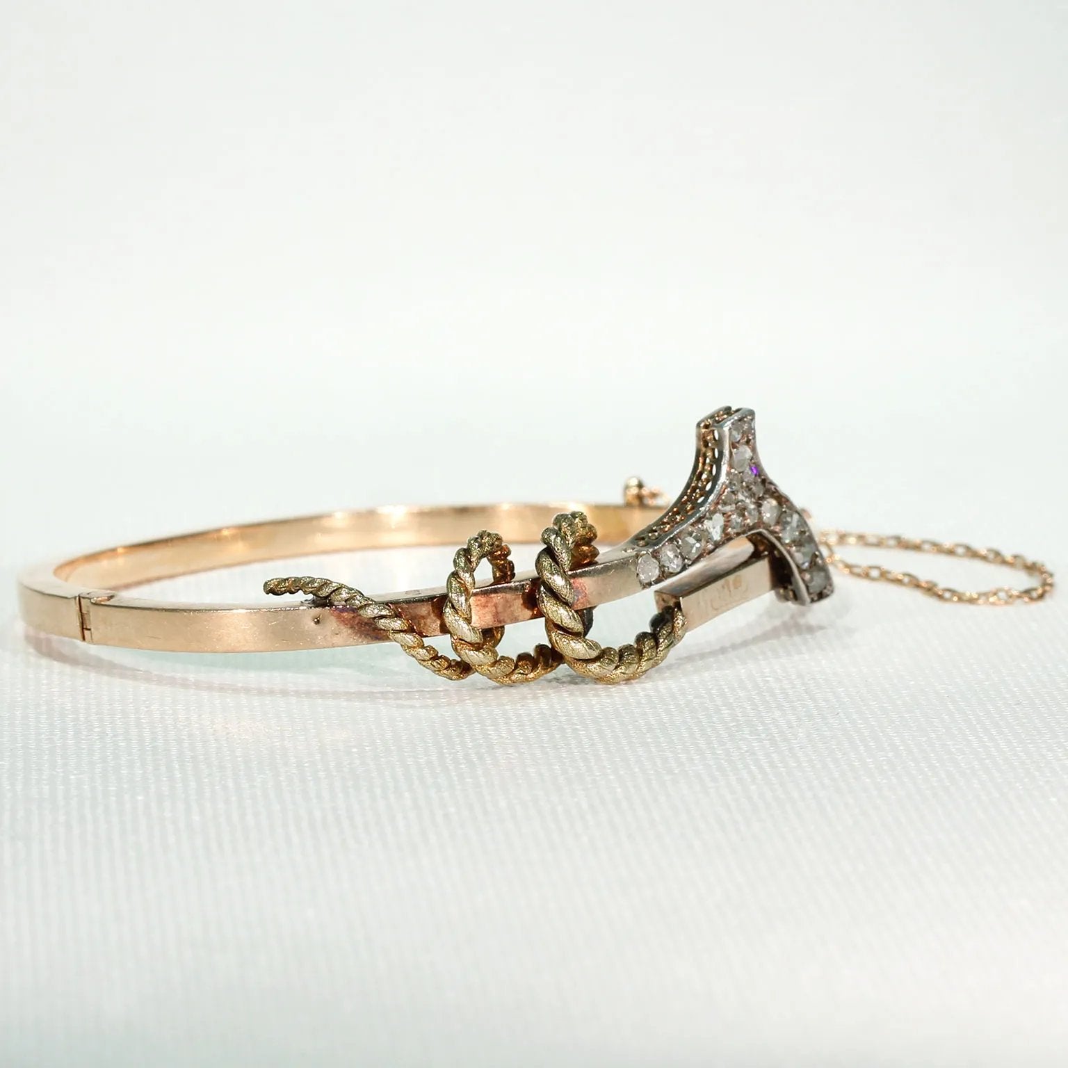 Victorian Gold Diamond Crop Bangle Bracelet Silver Set