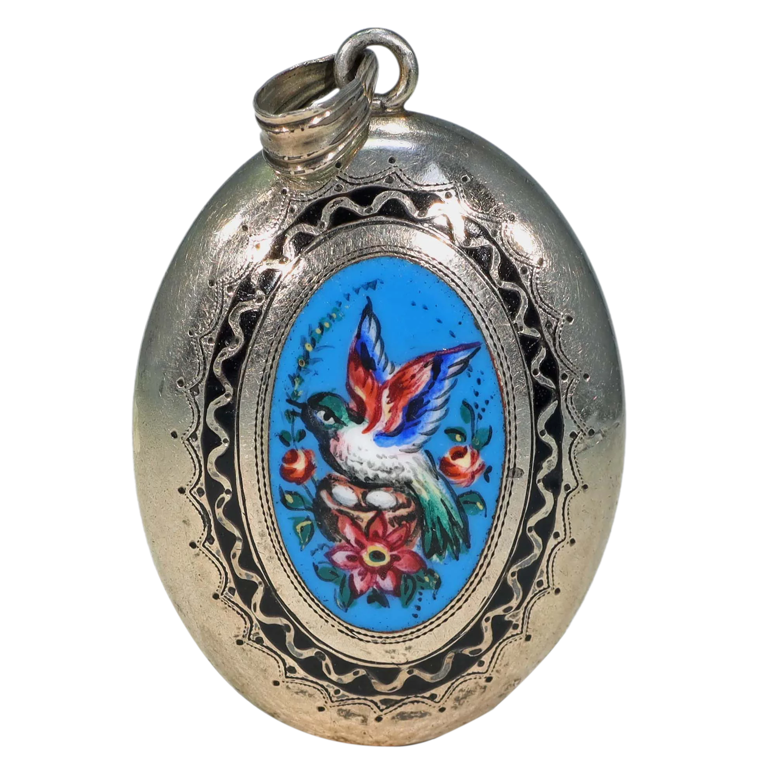 Victorian Gold Enamel Bird Locket Pendant