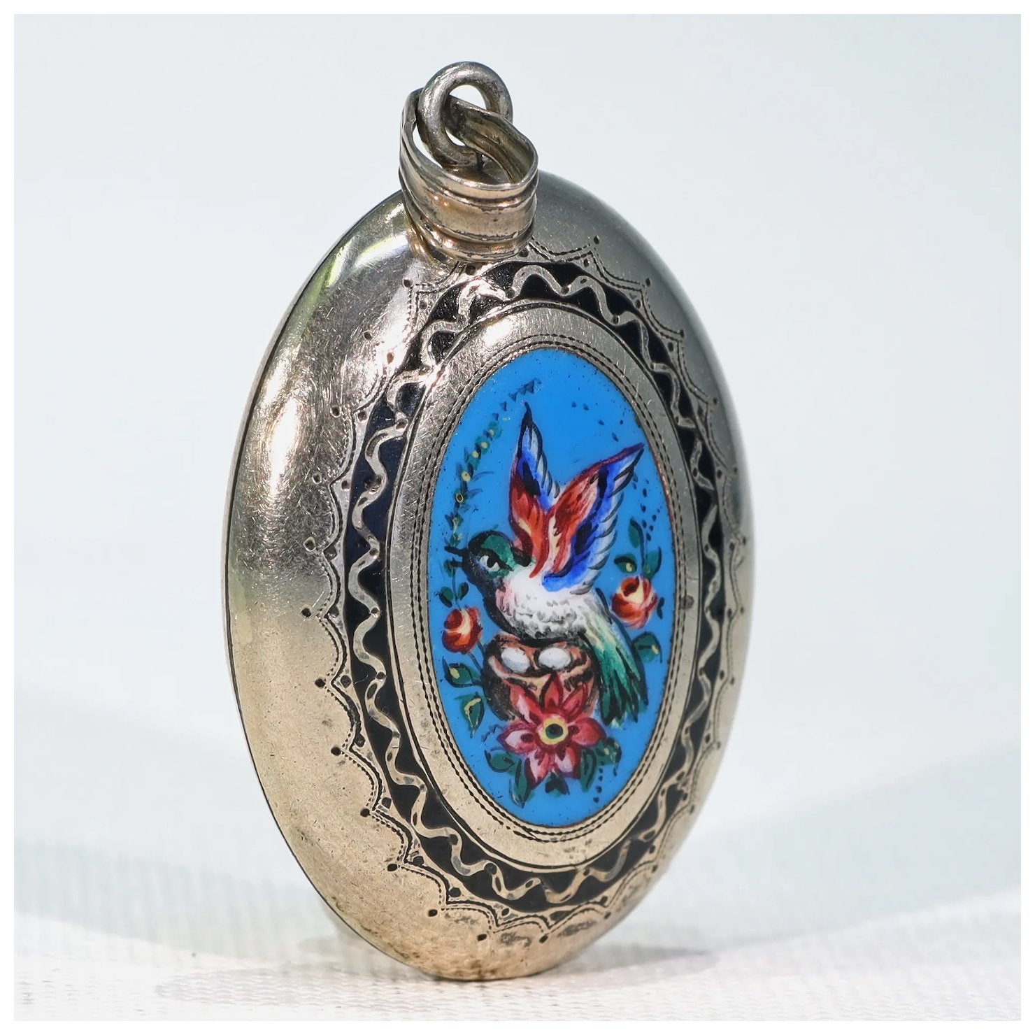 Victorian Gold Enamel Bird Locket Pendant