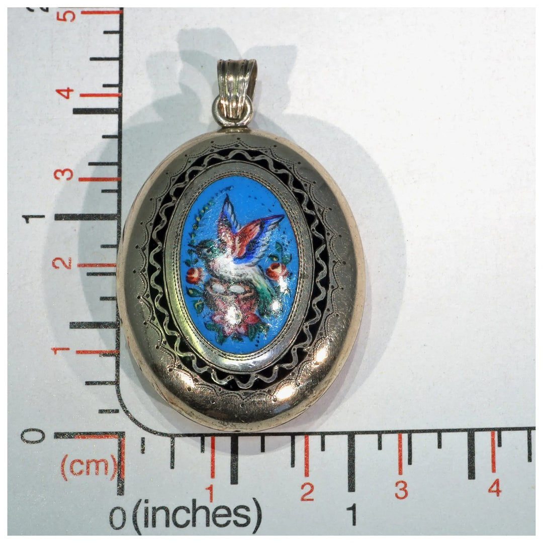 Victorian Gold Enamel Bird Locket Pendant